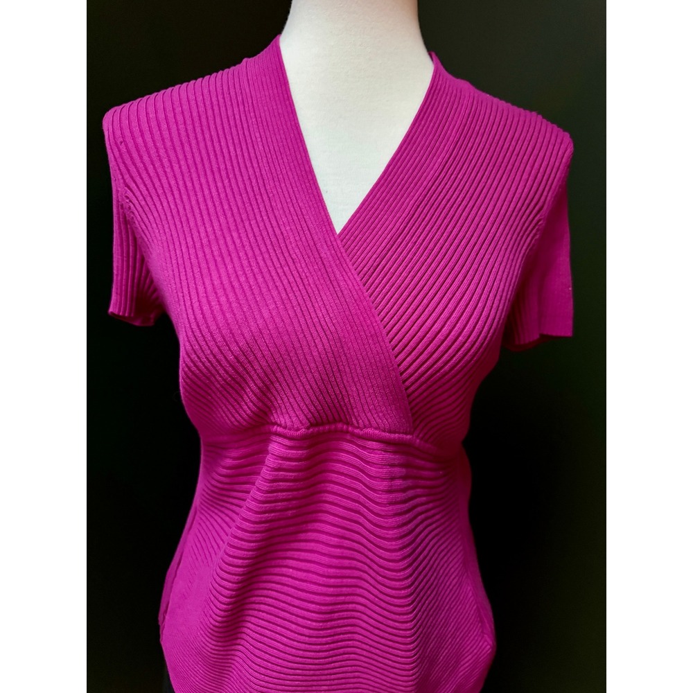 Worthington Fuchsia Ribbed Surplice Wrap Top